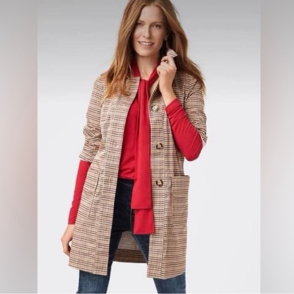 Cabi Houndstooth Sherlock Trench Coat - Style 3734 - Size Large - Picture 2 of 9